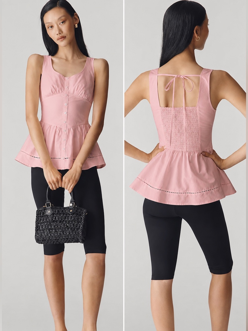 Anthropologie En Saison Pink Peplum Button-Front Top